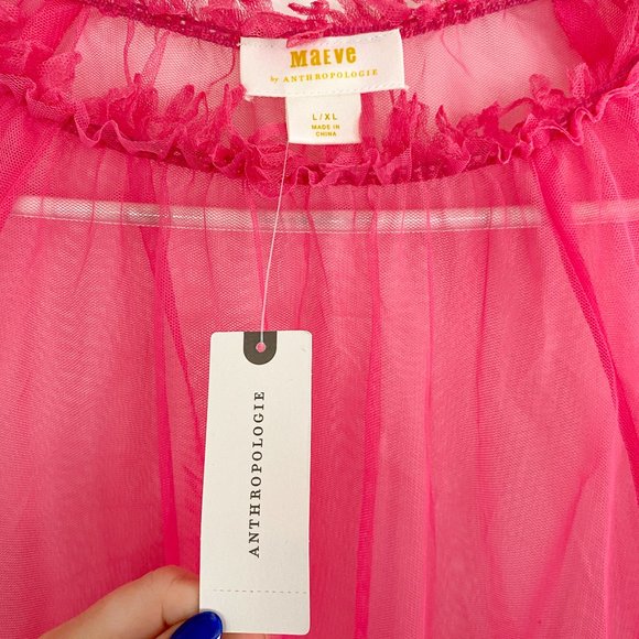 Anthropologie Maeve Bright Pink Tulle Mini Dress - Picture 5 of 8